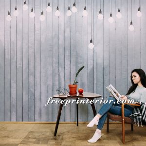 小燈泡木紋壁紙｜藍